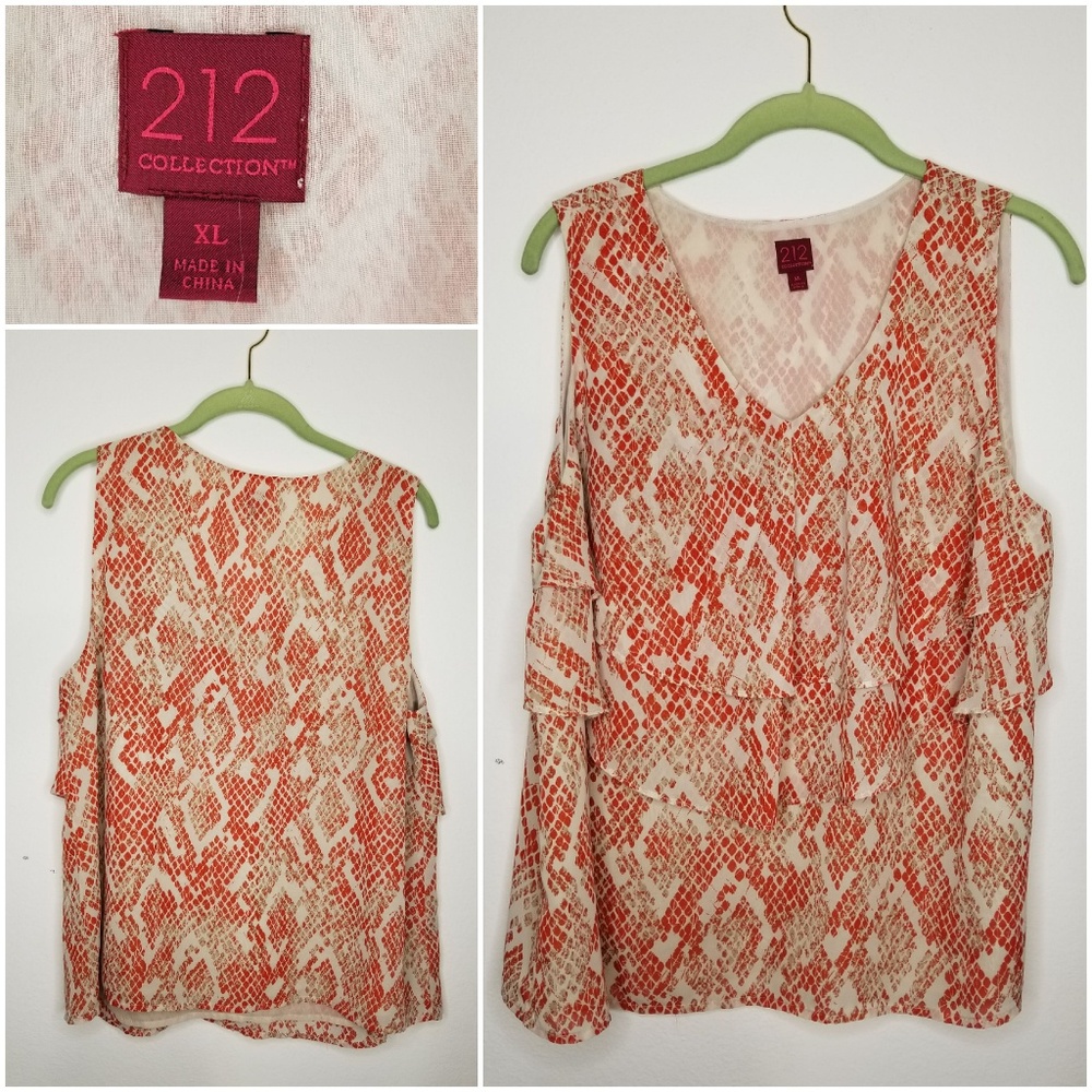 212 Collection Coral/Tan Career Ruffled Tank Sz XL